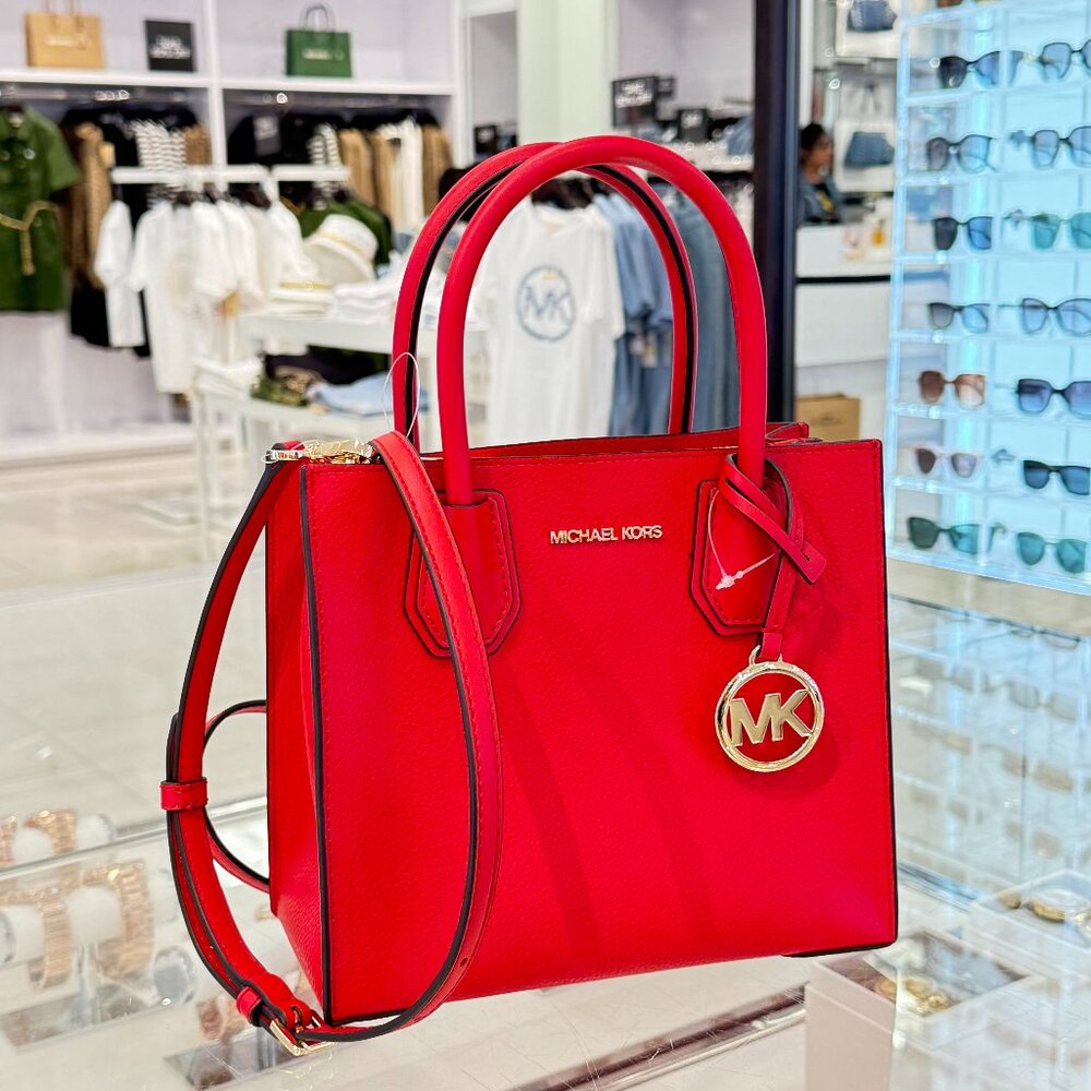 Michael Kors Mercer Medium Satchel Shoulder Crossbody Bag Bright Red - Picture 3 of 13